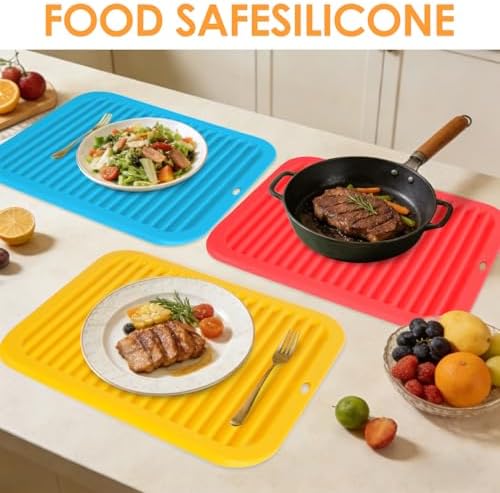 5 Pack Silicone Trivets for Hot Pots and Pans, 9 * 12Inch SiliconeTrivet for HotDishes, Colorful Heat Resistant Silicone Mat, Non-Slip Hot Pads Pot Holders for Kitchen Counter Hot Plate Mat - Image 3