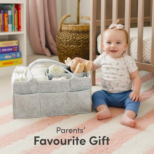 PUTSKA Baby Diaper Caddy Organizer, Felt Nursery Basket, Gray, Large - Image 6