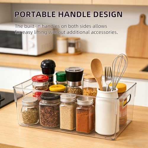 6 Pack Thick Clear Stackable Storage Bins, Cabinet Organizer, Plastiic Containers with Handle for Kitchens, Bathrooms and Fridge and Desktop - Image 2