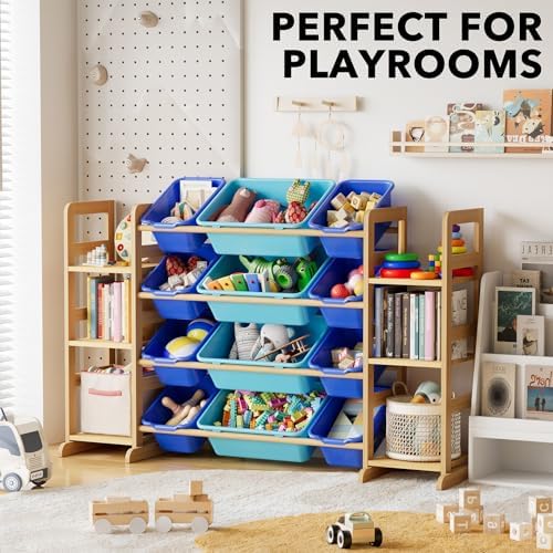 SpaceAid Toy Storage Organizer with 6 Shelves and 12 Bins, Toy Organizers Storage Bookshelf, Kids Bin Shelf Toys Box Bookcase for Bedroom Playroom Organization Room Decor, Blue and Navy Blue - Image 5