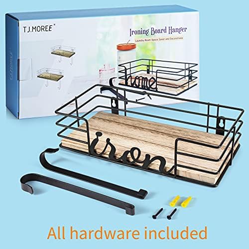 TJ.MOREE Hanger wall mount - Laundry Room Iron and ironing board Holder, Metal with Large Storage Wooden Base Basket and Removable Hooks (Black) - Image 7