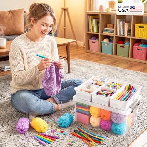 Citylife 17QT Clear Craft Organizers and Storage Box with Removable Tray - Image 3