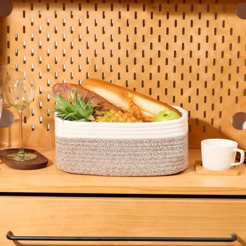MiniArk Small Storage Baskets for Organizing | Closet Organizer Bins | Shelf Toy Basket | Woven Rope Baskets | Cube Decorative Box | Shallow Basket | 13x8.5x5.1” | 3 Packs White Brown - Image 5