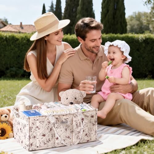 Cute Cartoon Animal Prints Baby Diaper Caddy Organizer, Diaper Bag Storage Basket for Newborn Essentials Must Haves Baby Shower Gifts, Black White Large - Image 2