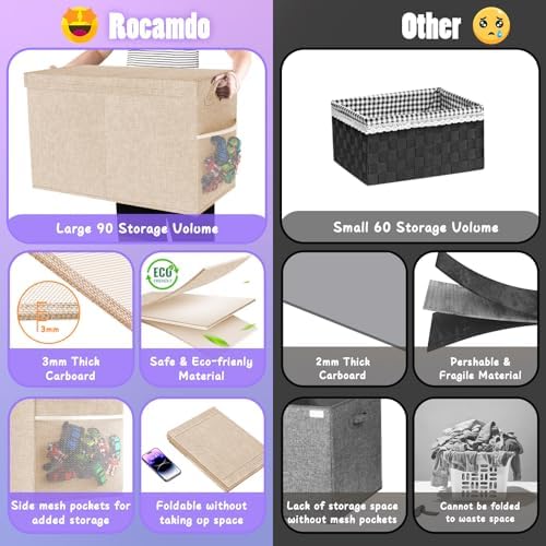 Large Toy Storage Box with Lid, Dividers, Collapsible Kids Toy Chest, Beige - Image 5
