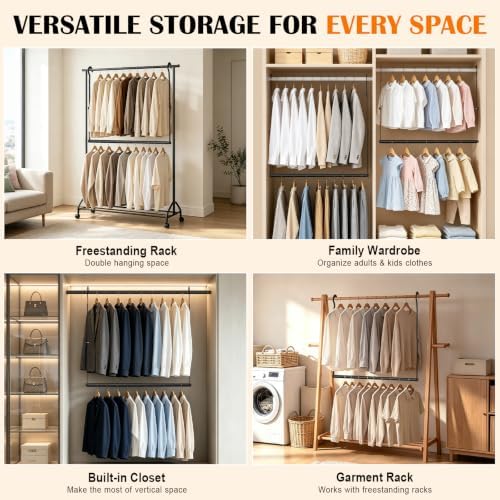 Adjustable Closet Rods for Hanging Clothes, Heavy-Duty Metal Hanging Closet Rod Extender, Clothes Hanging Bar with 9 Height Adjustments, Space-Saving Closet Hanging Storage Organizer - Image 7