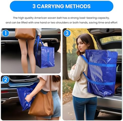 Simple Deluxe Moving Bags, Heavy Duty Storage Totes with Lids, Sturdy Handles& Zipper, Moving_Boxes Alternative, Extra Large, for Clothes Packing, Moving_Supplies, Blue (Pack of 60) - Image 4