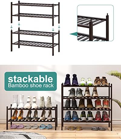 viewcare 2-Tier Shoe Rack for Entryway, Bamboo Shoe Rack for Closet, Free Standing Shoe Racks for Indoor Outdoor, Stackable Shoe Shelf Storage Organizer for Hallway Closet - Image 5