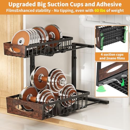 2-Tier Under Sink Organizer with Wooden Drawer Handle, 2 Pack Adjustable Height Pull Out Cabinet Organizer Shelf,Slide out Storage Drawer Rack for Kitchen Bathroom Laundry Room Pantry - Image 7