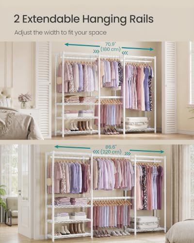 SONGMICS clothes rack, Adjustable Mesh Shelves and Hanging Rails - Image 4