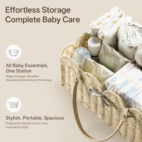 HBlife Baby Diaper Caddy, Paper Rope Storage Baskets Nursery Bin with Removable Divider, Portable Car Organizer for Diapers, Baby Shower Gifts, Newborn Essentials Must Haves - Image 4