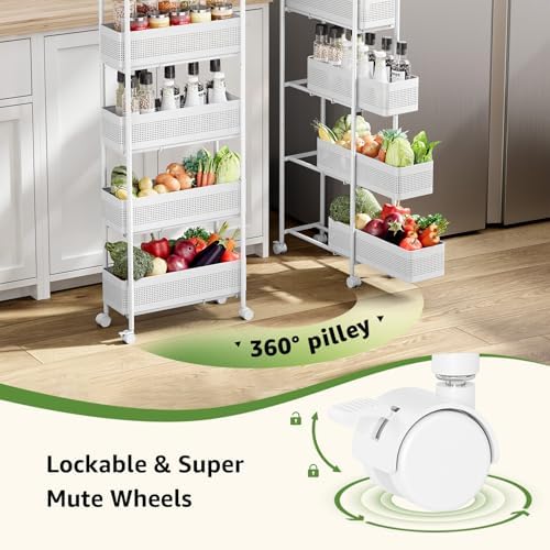 KINGRACK 5 Tier Slim Rolling Cart with Drawer, Metal Utility Storage Cart - Image 5