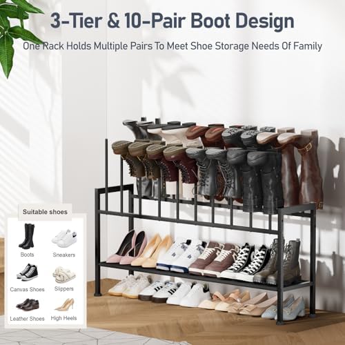 DIMJ Boot Rack 3-Tier - Black Metal Boot Storage Rack for Tall Boots Organizer, Multiuse Shoe Rack for Boots, Sneakers, High-Heel, Entryway, Fit for 10 Pairs, Black - Image 4