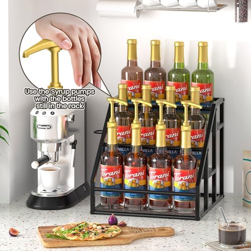 Coffee Syrup Rack Organizer, Spice Racks, Syrup Bottle Holder Stand for Coffee Bar, 3-Tier 12 Bottles Storage Shelves for Syrup, Wine, Dressing for Kitchen Countertop, Grey - Image 5