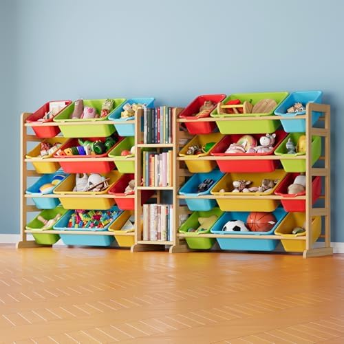 SpaceAid Large Toy Storage Organizer with 24 Bins and 3 Shelves, Toy Organizers Storage Bookshelf, Kids Bin Shelf Box Bookcase for Bedroom Playroom Organization Room Decor, Multi-Colored by SpaceAid