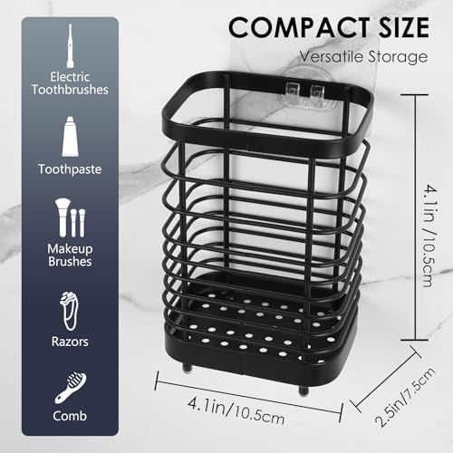 Wall Mount Toothbrush Holder for Bathroom, Stainless Steel Rustproof Toothbrush and Toothpaste Holder Organizer, Electric Toothbrush Holder Self Adhesive Wallmount/Countertop Organizer(Black) - Image 2