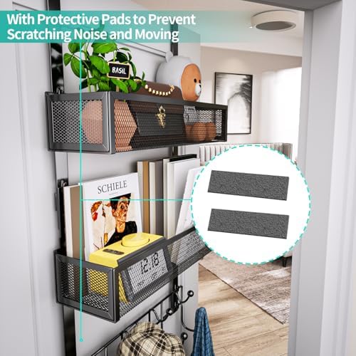 HapiRm Over the Door Hanger with Coat Hooks and 2 Baskets, Rustproof & Waterproof Over the Door Hooks, Storage Organizer for Hats, Bathroom, Kitchen, Bedroom, RV, Camper-Black (for 1.76in Doors) - Image 3