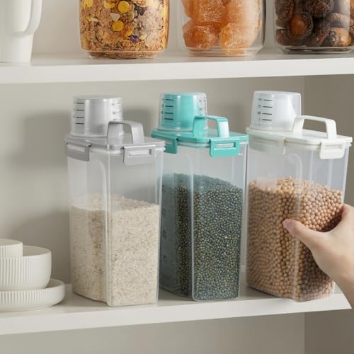TBMax Rice Storage Container 3 to 5 Lbs - Small Pet Dog Cat Food Container Dispenser with Easy Pouring Spout & Cup, Portable Cereal Container for Small Spaces, Travel, or Daily Use -Cyan - Image 5