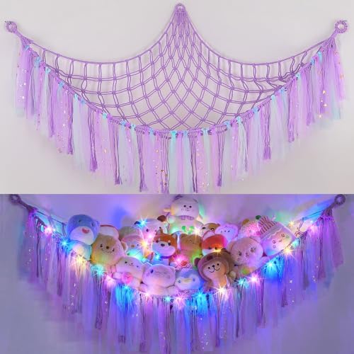 FIOBEE Stuffed Animals Net LED Light Toy Hammock for Kids Bedroom Storage by FIOBEE