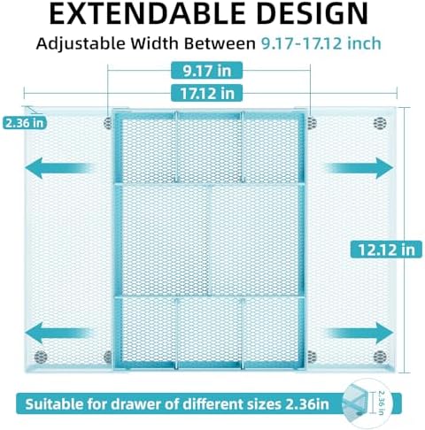 Marbrasse Expandable Desk Drawer Organizer, Mesh Drawer Organizer Tray with 10 Adjustable Compartments, Desk Organizers and Accessories for Office Supplies, Makeup & Vanity (Expandable-Blue) - Image 2