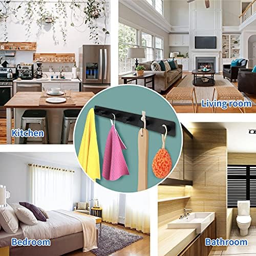 Coat Rack Wall Mounted, Black Coat Hooks Adhesive & Screw in, Stainless Steel Door Hooks for Hanging Hat Towels Clothes, Hook Rail with 6 Round Hangers - Image 7
