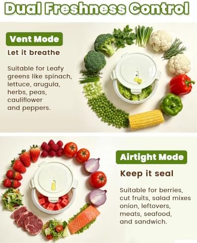 8 Pieces Airtight Fruit Storage Containers for Fridge with Air Circulation Vent, 4 Pack Round Produce Saver with Colander for Berry Lettuce Salad Vegetable Storage, Refrigerator Organizers -White - Image 2