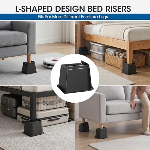 Bed Risers 2 inch, 3 inch, 4 inch, 6 inch or 8 inch Heavy Duty Furniture Risers, Up to 6000 Lbs L Shaped Design Bed Lifts Blocks for Couch Desk Sofa Table (Black, 3 Inch 4 Pack) - Image 3