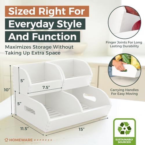 Potato and Onion Storage Bin, Stackable Bamboo Pantry Organizer and Storage, White - Image 5