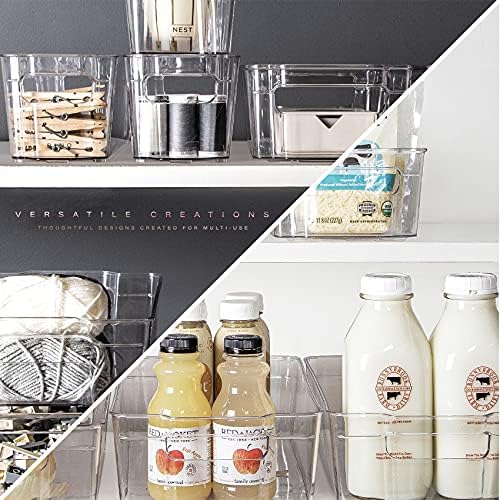 BINO | Stackable Storage Bins, Medium - 4 Pack THE STACKER COLLECTION Clear Plastic Built-In Handles BPA-Free Containers for Organizing Kitchen Pantry Multi-Use Organizer Bins - Image 4