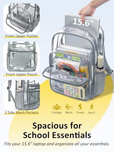 Heavy Duty Clear Backpack With TSA Lock, 18 Inch Large Clear Bookbag - Image 4