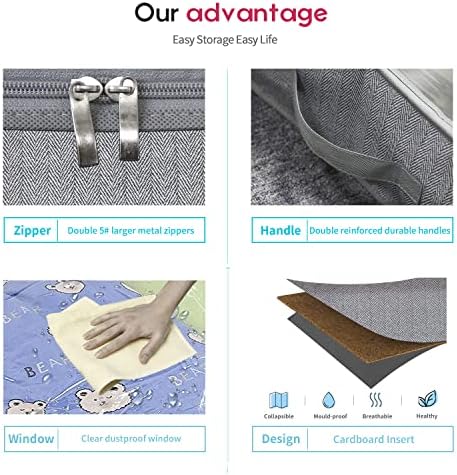 Onlyeasy Breathable Under Bed Storage Bags with 4 Reinforced Handles and Sturdy Side Wall, 2 Pack Eco-friendly Underbed Clothing Blankets Organizer with 2 Strong Zippers, Herringbone Grey, MXRUBBSS2P - Image 5