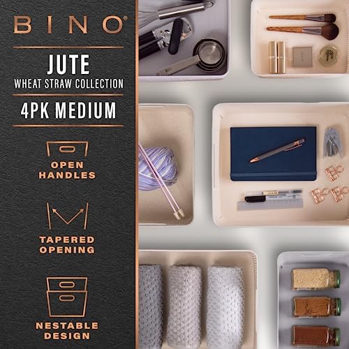 BINO | Woven Plastic Basket | Small (Natural Grey), 4-Pack | THE JUTE COLLECTION | Home Organization, Space - Saving Storage, Stylish Design | Jute Basket | Plastic Storage Basket - Image 2