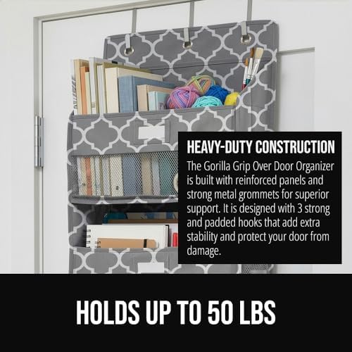 GORILLA GRIP Over The Door Organizer Storage, 5 Deep Hanging Shelves, Holds 50lbs, Closet Organizers Shelf for Bedroom, Shoes, Bathroom, Nursery, Dorm Essentials, 58x15 Inches, Quatrefoil - Image 3
