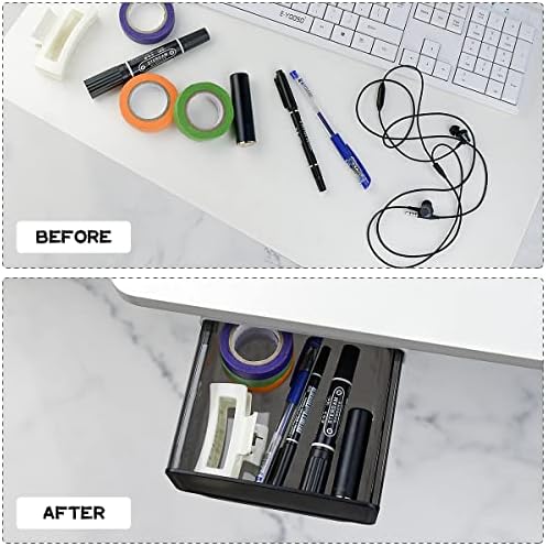 yuntop 1 Pcs Under Desk Drawer, Under Table Hidden Organizer, Plastic Self-adhesive Slide out Under Desk Storage Drawer for Office Dresser Home School Stationery Kitchen (Black) - Image 4