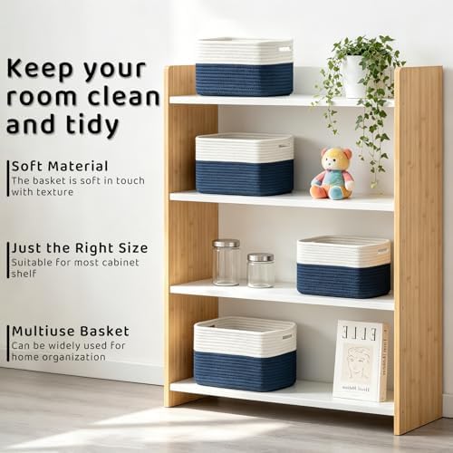 4 Pack Storage Baskets for Organizing, 13''Lx11''Wx8''H Woven Baskets for Storage Toys, Towels, Books, and Clothes, Cotton Rope Basket for Shelves with Handle - Image 5