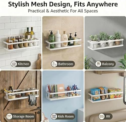 PUSDON 2-Pack 16.5" Extra Long Slim Shower Caddy, Adhesive Wall Mount Bathroom Organizer, Rustproof Open Frame Mesh Spice Rack for Kitchen, Holds 50LBS - White, Guardrail - Image 4