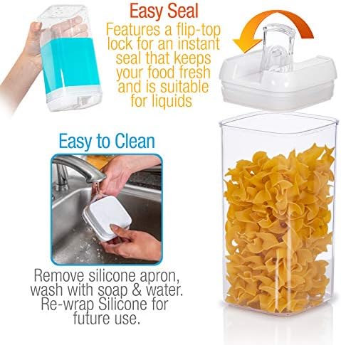 Set of 7 Airtight Food Storage Containers - Pantry Organizer Bins, BPA Free Plastic Containers plus Dry Erase Marker and Labels, White - Image 5