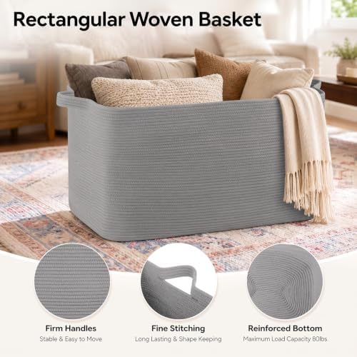 OIASKET 108L Extra Large Blanket Basket Living Room, 24.8" x 16.2" x 16.2" - Image 3