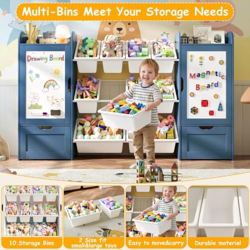 66" W 5-in-1 Kids Bookshelf and Toy Storage with Magnetic Drawing Boards - Image 4