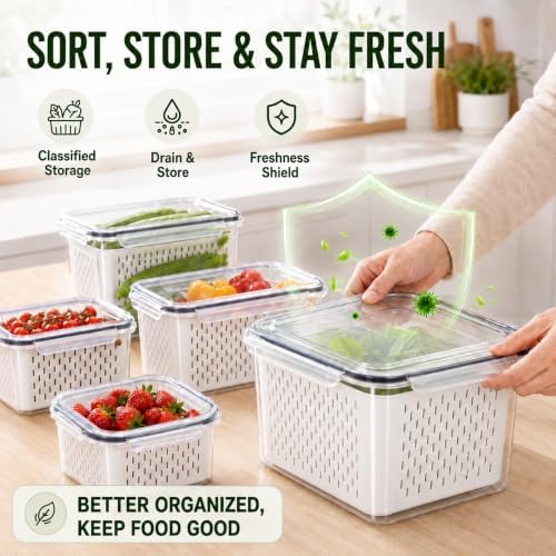 8 PCS Fruit Storage Containers for Fridge with Removable Colander and Lid - Image 5