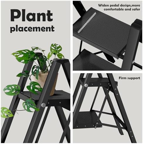 Taranta 2 Step Stool Foldable,Aluminum Step Ladder-BlackWoodgrain - Image 2