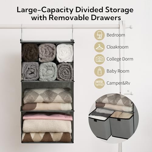 GRANNY SAYS 4-Shelf Hanging Closet Organizer with Drawer, Foldable Storage - Image 5