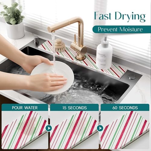 Stone Faucet Mat for Sink, Christmas Kitchen Mat & Home Decor, 23.6" x 3.9" - Image 3