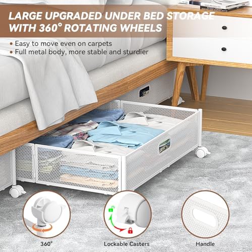 PHINOX Under Bed Storage with Wheels & Handle,Metal,Large,4 Pack,White - Image 3