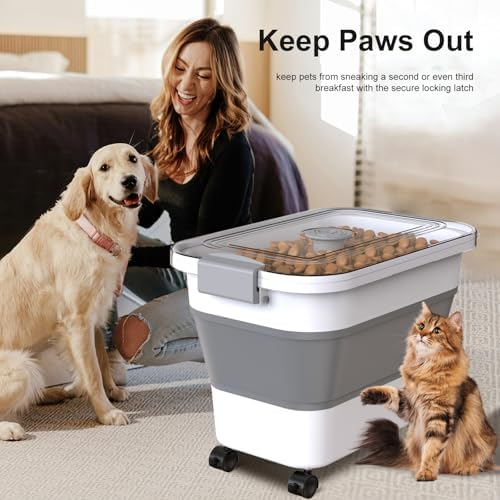 Dog Food Storage Container, 15-23 Lbs Collapsible Dog Food Container with Transparent Airtight Lid, Wheels and Scoop, Travel Pet Food Storage Container for Cat, Dog and Bird, Keep Dry Food Fresh - Image 6