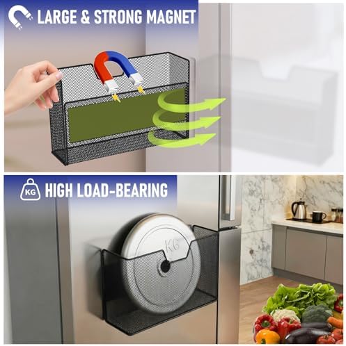 Magnetic Baskets for Fridge Shelf Bins Organizer Magnetic Storage Holder Storage Rack Containers for Fridge, Whiteboard, Locker - Magnetic File Holder for Home Kitchen Laundry Office School(Black) - Image 6
