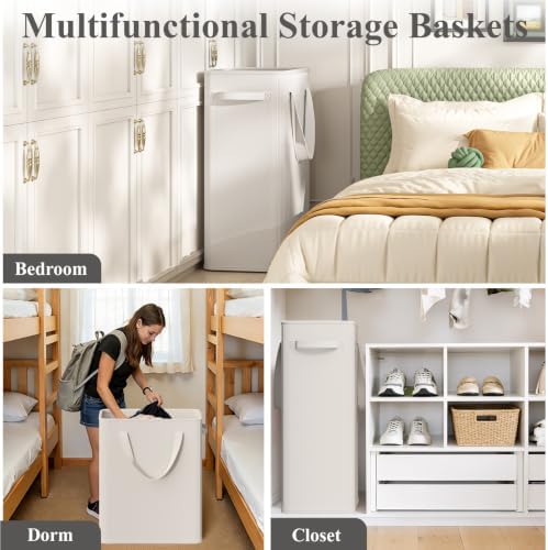 Optish 75L Slim Laundry Hamper, Baby Hamper for Nursery with Handles, Large Laundry Basket for Dorm, Bedroom, Living Room, Collapsible Laundry Basket, White - Image 7