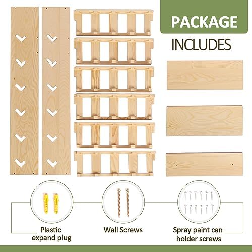 6 Tier 24 Can Spray Paint or Lube Can Wall Mount Storage Holder Rack Lube Holder Organization Storage Rack Wood Shelf Case Organizer, 14.2" L x 5" W x 30" H - Image 5