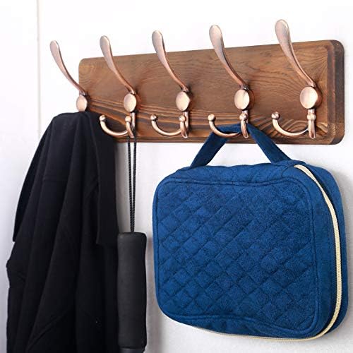 SKOLOO Rustic Pine Wood Wall Coat Rack with 5 Triple Hooks, 16" Stud Spacing, Farmhouse Wall Mounted Coat Rack for Hanging Backpack, Jacket, Hat - Image 3