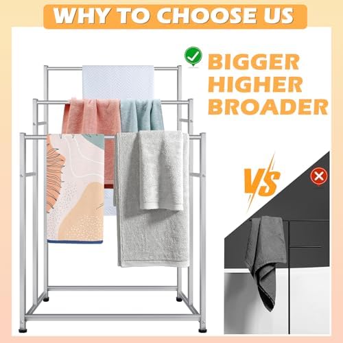 47.6 Inch Tall Free Standing Towel Racks 3 Tier Pool Towel Rack Outdoor Oversized Floor Bath Towel Drying Valet Holder Blanket Quilt Rack Stand for Bathroom Bedroom Beach Hot Tub Gym Pool Area Outside - Image 5
